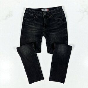 CAbi High Straight Jeans Size 2 Smolder Black Wash Denim Whiskering Detail 3560
